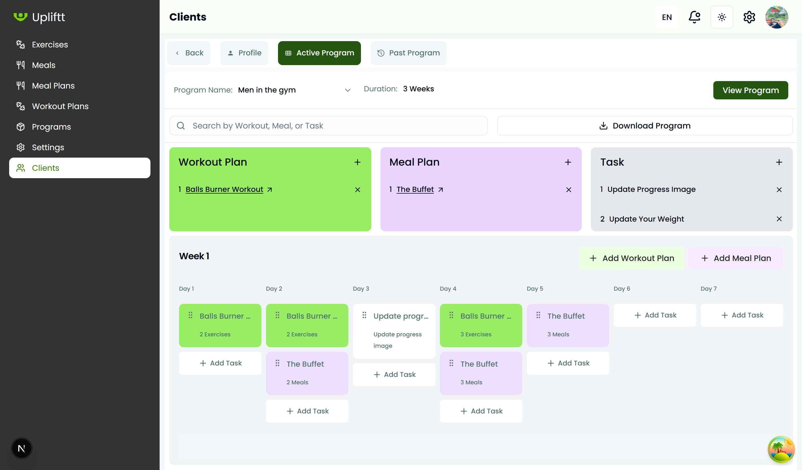 Client active program management interface