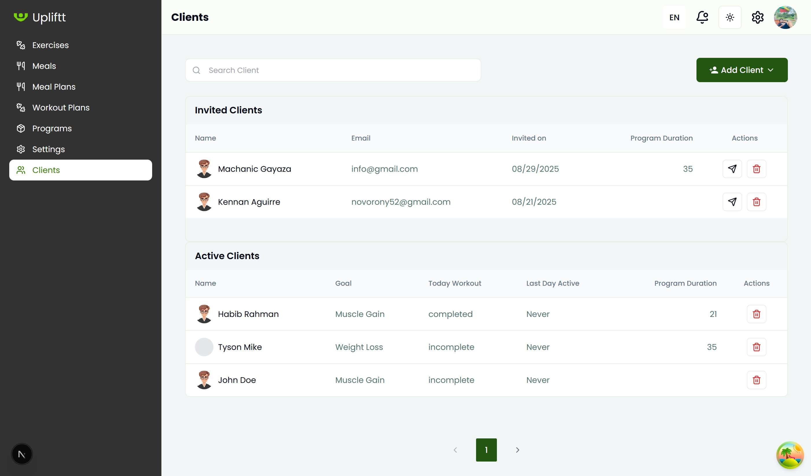 Overview of all program clients