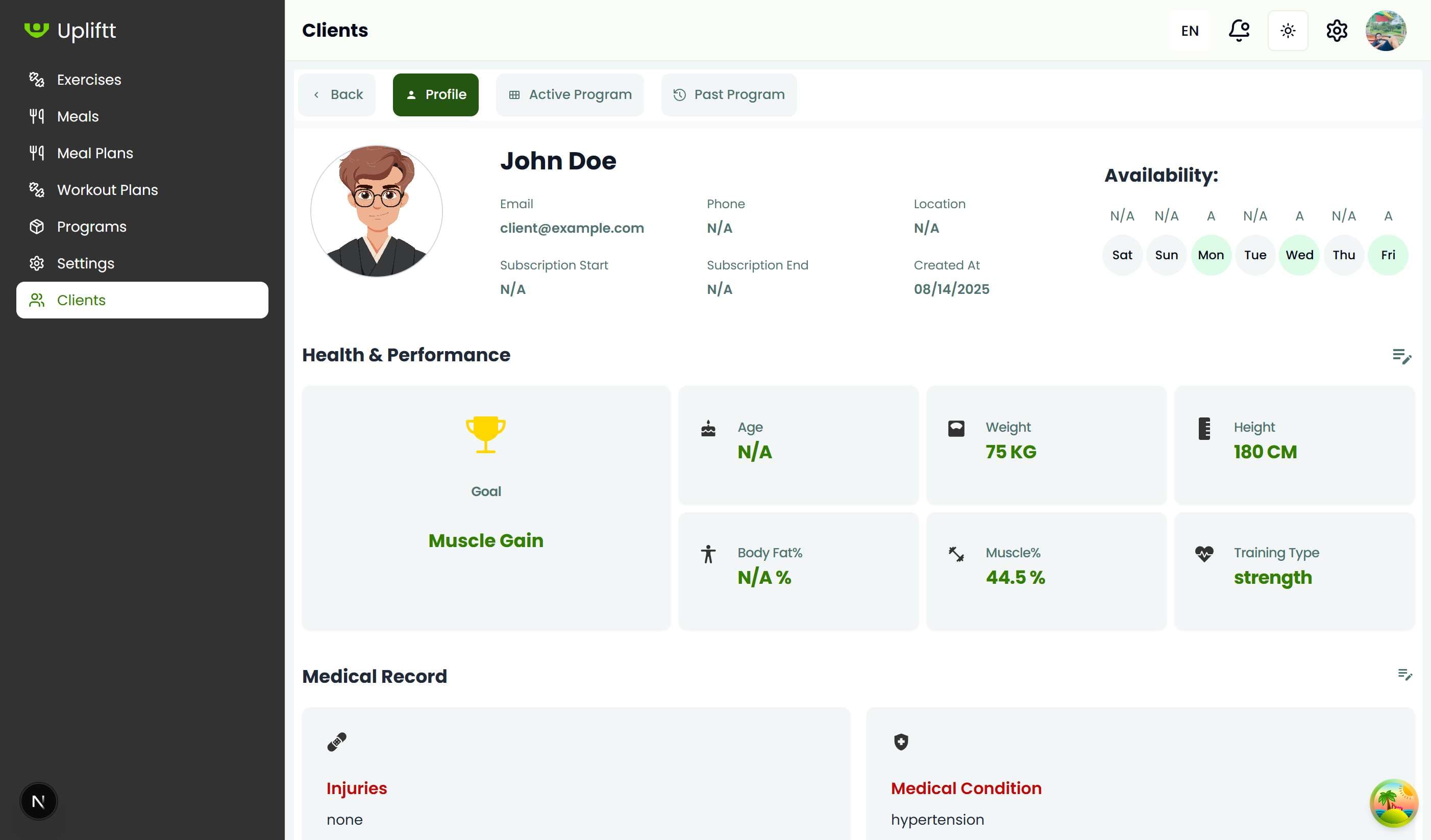 Program-specific client profile view
