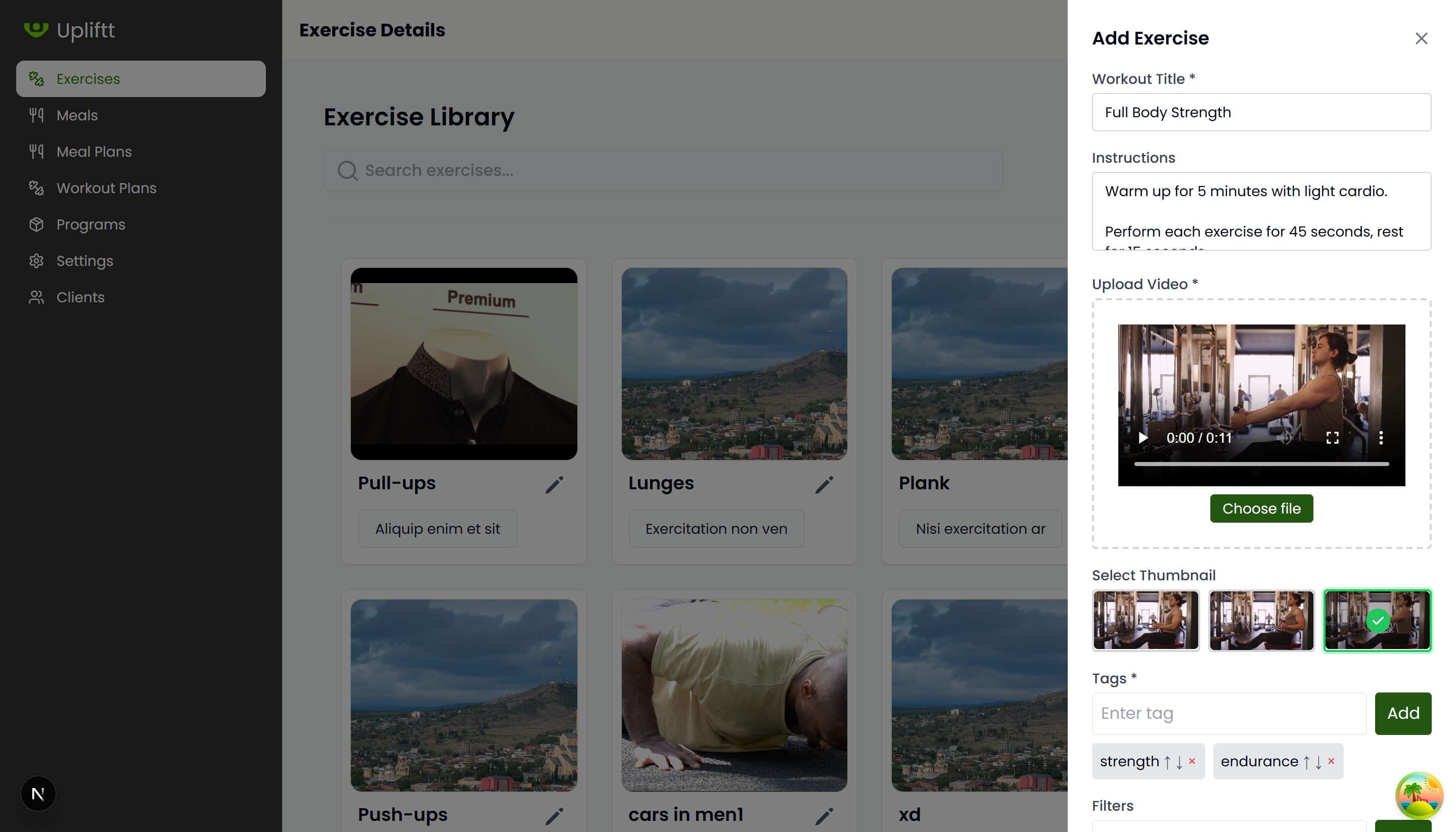 Exercise tracking interface with workout details