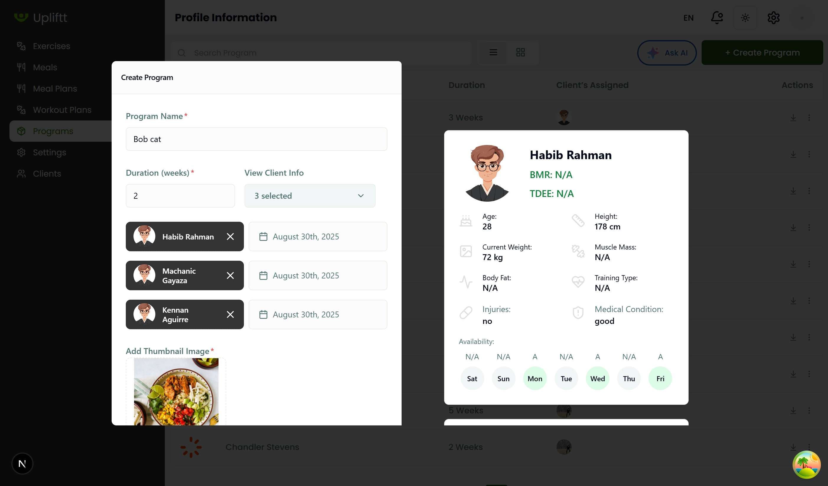 Add new fitness program interface