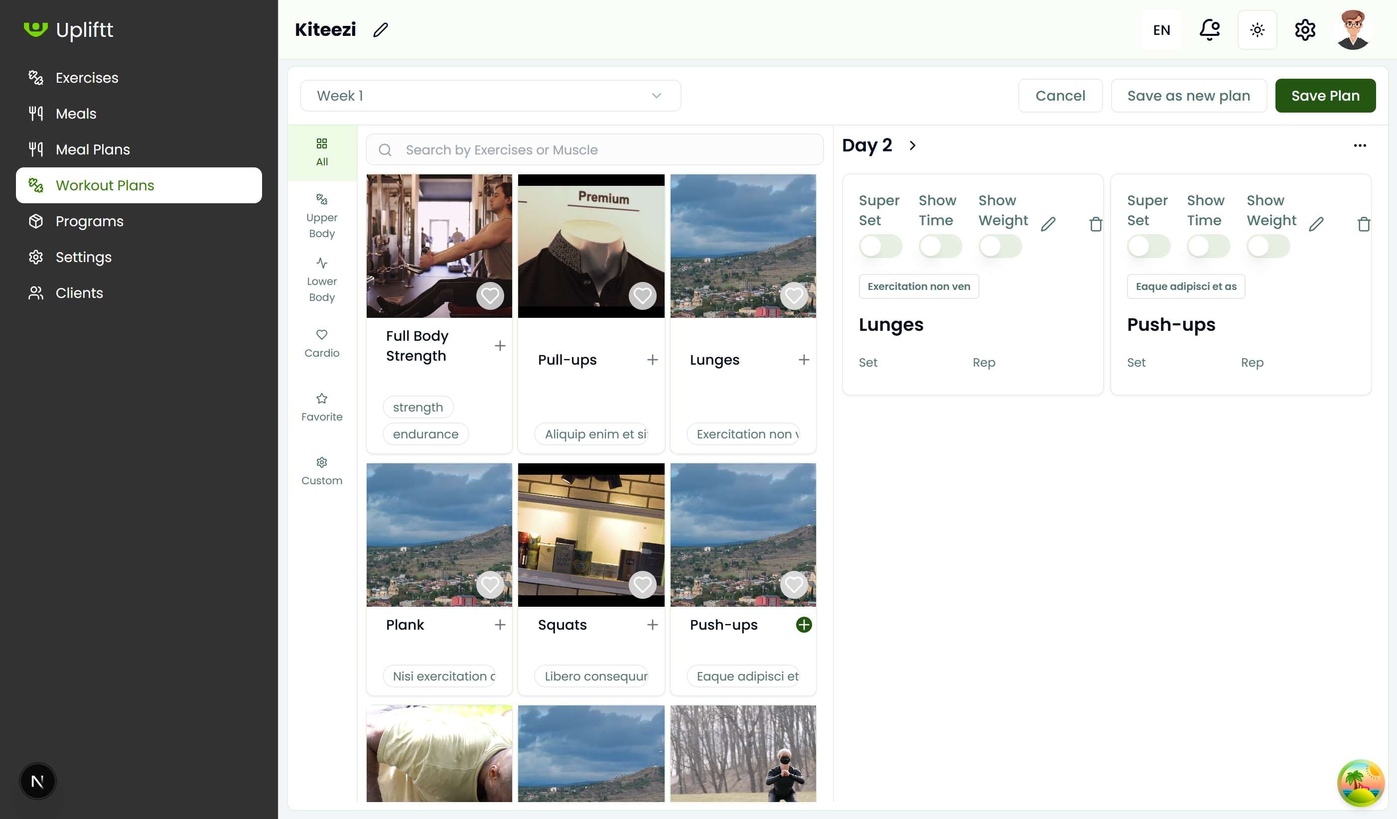 Workout plans library with multiple routines